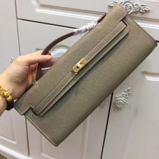 Hermes Kelly Cut 31cm Pochette En Cuir Epsom Gris Éléphant