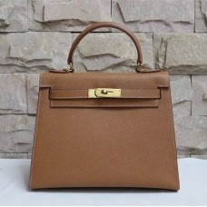Hermes Kelly 28cm Sac à main en cuir Epsom Marron Or
