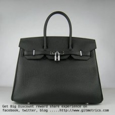 Hermes Birkin 35cm veine peau de bovin Sacs à main noir argent
