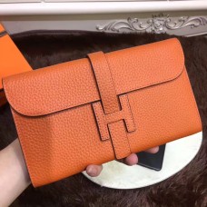 Hermes Jige Portefeuille Togo Cuir Orange