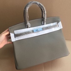 Hermes Birkin 35cm veine peau de bovin Sacs à main kaki argent