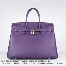 Hermes Birkin 35cm Togo en cuir Sacs à main violet argent