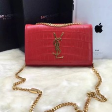 YSL Monogram Chain Bag 22cm Croco Rouge Or